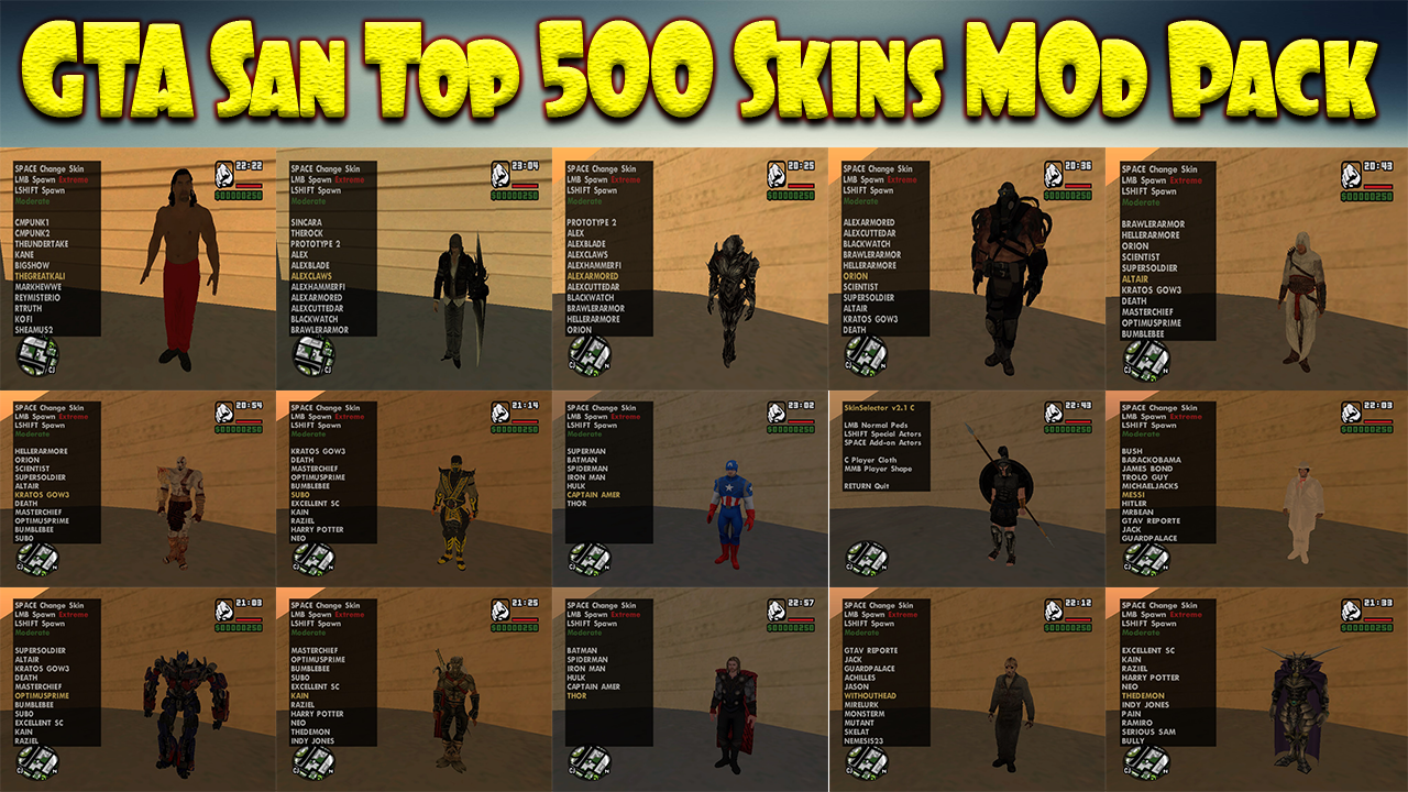 GTA San Andreas 500 Skins Pack Mod